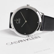Calvin Klein Minimal Diamonds Black Dial Black Leather Strap Watch for Men - K3M211CS