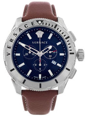 Versace Casual Chronograph Blue Dial Brown Leather Strap Watch for Men - VERG002-18