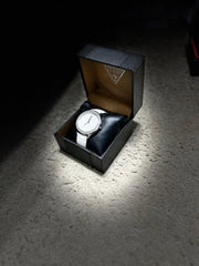 Guess Rosette Analog White Dial White Leather Strap Watch For Women - W75043L1