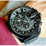 Diesel Mega Chief Chronograph Black Dial Black Steel Strap Watch For Men - DZ4283