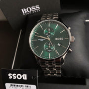 Hugo Boss Associate Chronograph Green Dial Silver Steel Strap Watch for Men - 1513975