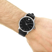 Emporio Armani Luigi Quartz Black Dial Black Leather Strap Watch For Men - AR2500