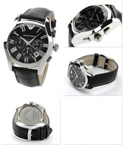 Emporio Armani Valente Chronograph Black Dial Black Leather Strap Watch For Men - AR1633