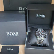 Hugo Boss Aeroliner Chronograph Black Dial Silver Steel Strap Watch for Men - 1513181