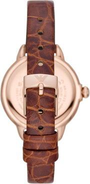 Emporio Armani Mia Quartz Silver Dial Brown Leather Strap Watch For Women - AR11525