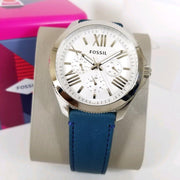Fossil Cecile White Dial Blue Leather Strap Watch for Women - AM4531