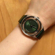 Marc Jacobs Tether Transparent Green Dial Green Leather Strap Watch for Women - MBM1378