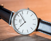 Daniel Wellington Classic Sheffield White Dial Black Leather Strap Watch For Men - DW00100020