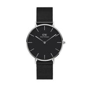 Daniel Wellington Petite Ashfield Black Dial Black Mesh Strap Watch For Women - DW00100308