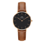 Daniel Wellington Classic Petite Durham Black Dial Brown Leather Strap Watch For Women - DW00100166