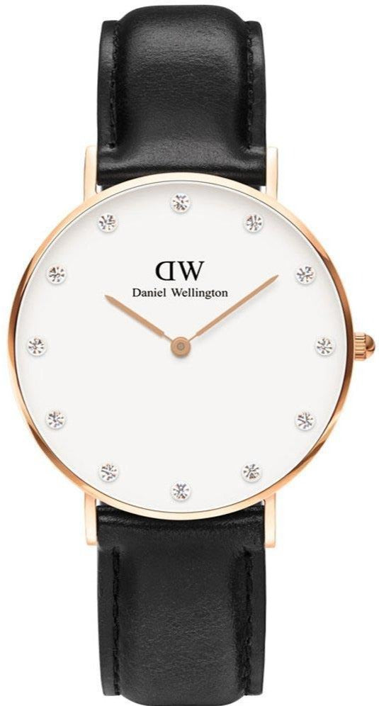 Daniel Wellington Classic Sheffield White Dial Black Leather Strap Watch For Women - DW00100076