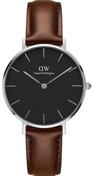 Daniel Wellington Classic Petite Bristol Black Dial Brown Leather Strap Watch For Women - DW00100177