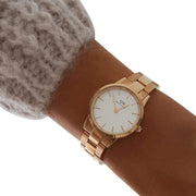 Daniel Wellington Iconic Link White Dial Rose Gold Steel Strap Watch For Women - DW00100211