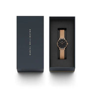 Daniel Wellington Classic Petite Melrose Black Dial Rose Gold Mesh Bracelet Watch For Women - DW00100217