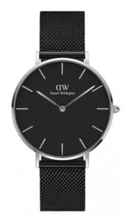 Daniel Wellington Petite Ashfield Black Dial Black Mesh Strap Watch For Women - DW00100308