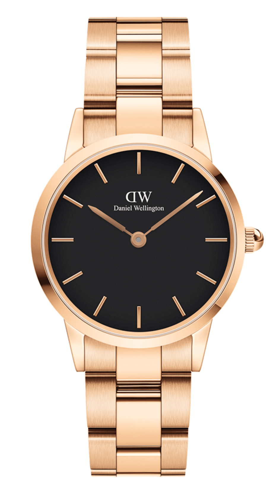 Daniel Wellington Iconic Link Black Dial Rose Gold Steel Strap Watch for Women - DW00100212