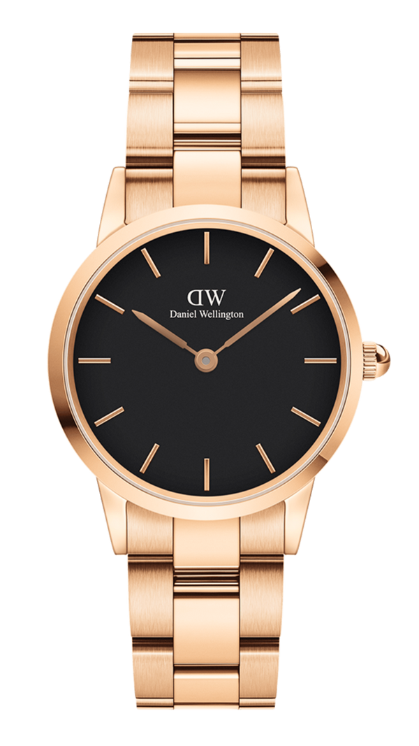 Daniel Wellington Iconic Link Black Dial Rose Gold Steel Strap Watch For Men - DW00100344