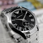 Emporio Armani Valente Quartz Black Dial Silver Steel Strap Watch For Men - AR11086