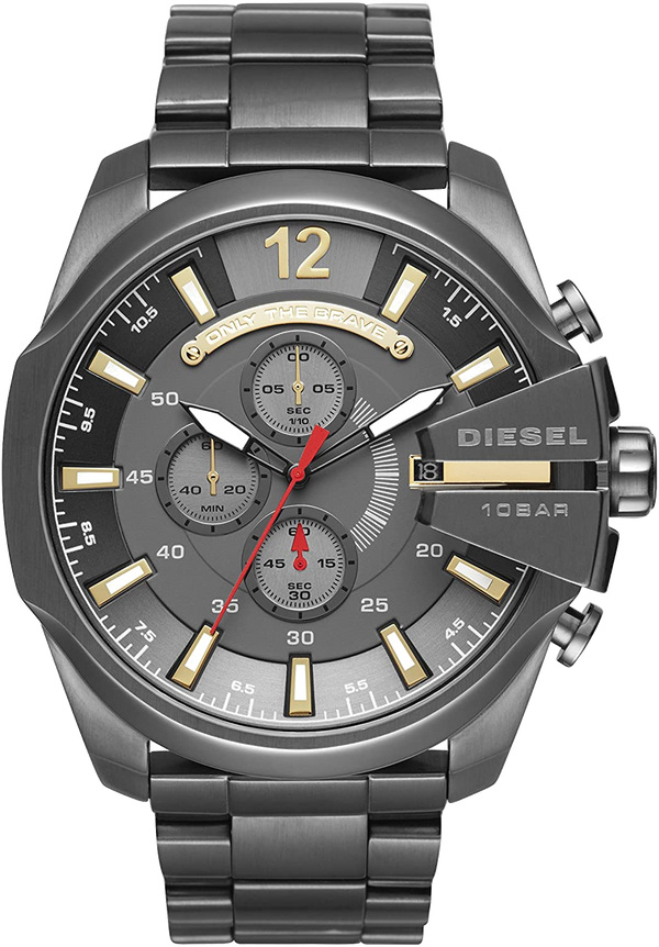 Diesel  Mega Chief Chronograph Grey Dial Grey Steel Strap Watch For Men - DZ4421