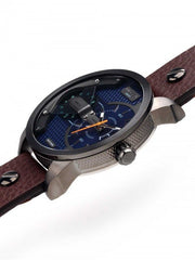 Diesel Mini Daddy Analog Blue Dial Brown Leather Strap Watch For Men - DZ7339