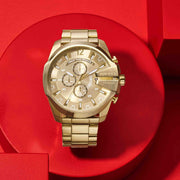 Diesel Mega Chief Chronograph Gold Dial Gold Steel Strap Watch For Men - DZ4360