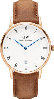 Daniel Wellington Dapper Durham White Dial Brown Leather Strap Watch For Women - DW00100113