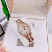 Bulova Crystal Mother of Pearl Dial Rose Gold Steel Strap Watch for Women - 98L197