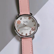 Coach Delancey White Dial Pink Leather Strap Watch for Women - 14502799