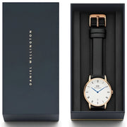 Daniel Wellington Classic Sheffield White Dial Black Leather Strap Watch For Men - DW00100084