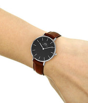 Daniel Wellington Classic Petite Bristol Black Dial Brown Leather Strap Watch For Women - DW00100177