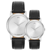 Movado Museum Quartz Silver Dial Black Leather Strap Watch For Men - 2100001