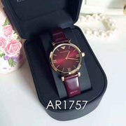 Emporio Armani Gianni T Bar Burgundy Dial Burgundy Leather Strap Watch For Women - AR1757