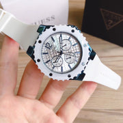 Guess Overdrive Chronograph White Dial White Rubber Strap Watch for Women - W0149L6