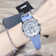 Guess Confetti Crystal Silver Dial Blue Rubber Strap Watch For Women - W1098L3