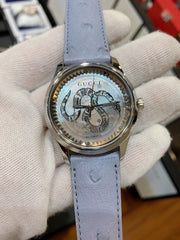 Gucci G Timeless Automatic Mother of Pearl Dial Blue Leather Strap Watch For Women - YA1264113