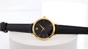 Movado Ultra Slim Black Dial Black Leather Strap Watch For Women -  0607095