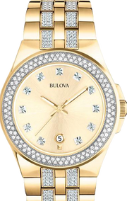 Bulova Crystal Collection Champagne Dial Two Tone Steel Strap Watch for Women - 98B174