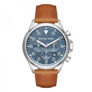 Michael Kors Lexington Chronograph Blue Dial Brown Leather Strap Watch For Men - MK8537