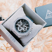 Guess Momentum Chronograph Crystals Black Dial Black Silicone Strap Watch For Men - GW0518G1
