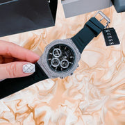 Guess Momentum Chronograph Crystals Black Dial Black Silicone Strap Watch For Men - GW0518G1