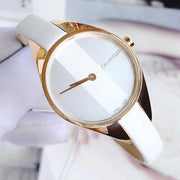 Calvin Klein Rebel White Grey Dial White Leather Strap Watch for Women - K8P236L6