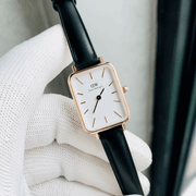 Daniel Wellington Quadro White Dial Black Leather Strap Watch For Women - DW00100434