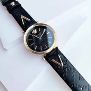 Versace V-Twist Black Dial Black Leather Strap Watch for Women - VELS00619