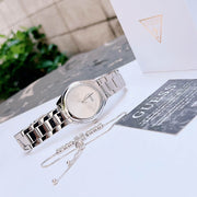 Guess Cubed Analog Silver Dial Silver Steel Strap Watch For Women - GW0606L1