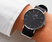 Daniel Wellington Classic Cornwall Black Dial Black Nylon Strap Watch For Women - DW00100149