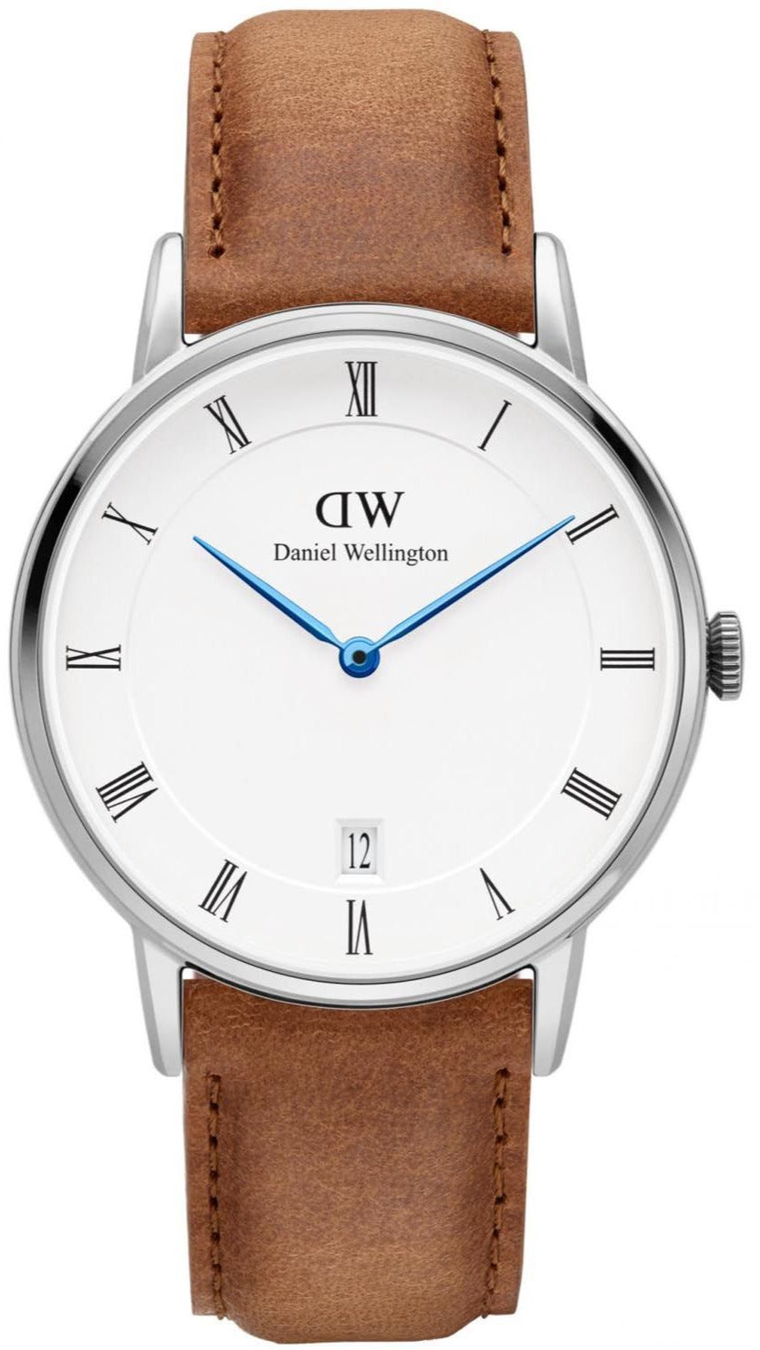 Daniel Wellington Dapper Durham Analog White Dial Brown Leather Strap Watch For Women - DW00100114