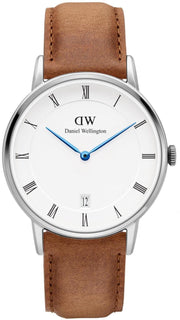 Daniel Wellington Dapper Durham Analog White Dial Brown Leather Strap Watch For Women - DW00100114