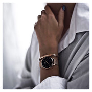 Daniel Wellington Classic Petite Melrose Black Dial Rose Gold Mesh Bracelet Watch For Women - DW00100217