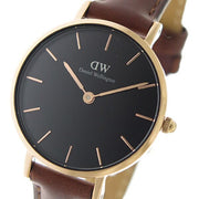Daniel Wellington Classic Petite St Mawes Black Dial Brown Leather Strap Watch For Women - DW00100225