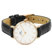 Daniel Wellington Classic Petite Reading White Dial Black Leather Strap Watch For Women - DW00100229